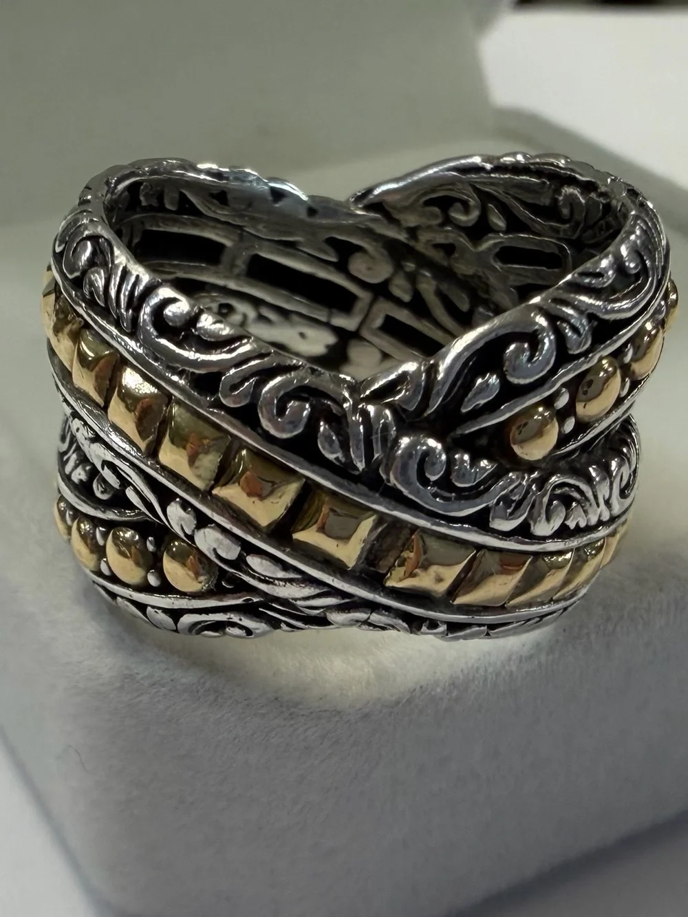 Samuel B. Sterling Silver & 18k Gold Ornate Crossover Ring